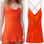 ZARA  Orange Satin‎ Effect Mini Slip Dress Small Photo 2