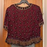 Adrianna Papell  Black Beaded Silk Burgundy Holiday Formal Lined Top Blouse 2X Photo 3