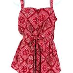 LIFE Bandana Babydoll Womens Top Sz M Red Festival Paisley Retro Americana Size M Photo 0