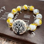 Handmade Tree of Life Beaded Bracelet Boho Ceramic Glass Stretch Yellow Photo 0