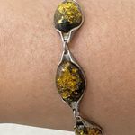 Vintage Mid Century Sterling Baltic Amber Cabochon Link 7" Bracelet 10.7g Photo 3