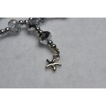 Source Unknown Sparkling Bright Silver Tone Starfish Charm Beaded Stretch Bracelet Like New Photo 2