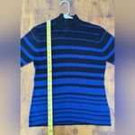 Yarnworks Blue & Black Striped Mock Neck Short Sleeve Knit Sweater Top Size M Size M Photo 5