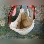 Nordstrom cream knit woven satchel bag with tortoise ring handles Photo 9