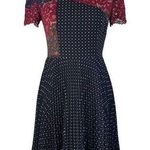 French Connection  SZ 6 Phoebe Dress Mix-Lace Polka Dot Round Neck Pleated Mini Photo 0