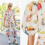 Alemais Theo Midi Dress Tropical Print Linen Cotton Puff Sleeve Size 0 NWT White Photo 3