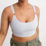 Aerie New  Ring Double Strap Seamless Ribbed Longline Bralette Grey Size Large Photo 0