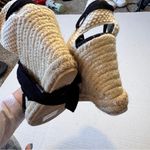 Soludos  Tan Black Canvas Espadrille Wedge Womens 8 Beachy Lace Up Ankle Shoes Photo 1