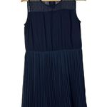 Boutique Clovis Navy Blue Swiss Dot Pleated Bottom Knee Length Dress 10 Photo 0