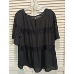 Chelsea Black Chiffon Round Neck Short Ruffle Sleeve Lace Blouse Size Large Photo 4