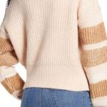 Topshop Sweater Beige Tan Stripe Sleeves Ribbed Crewneck Sweater Sz 0/2 (US) EUC Photo 3