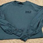 ZARA women's small blue puffed sleeve cotton sweatshirt Photo 0