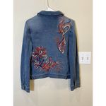 Chico's Zenergy Size 0 French Terry Indigo Jean Jacket Embroidered Floral Photo 1