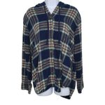 American Eagle Womens Blue Plaid Hooded Button Up Long Sleeve Oversized Top M‎ Size M Photo 1