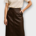 Vintage Toffs Chocolate Brown Leather Midi Pencil Skirt size 6 Photo 0