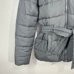Hollister Belted Puffer Jacket Women's Small Gray Faux Fur Hood Winter Coat Warm Photo 7