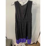 DKNY  Donna Karan Black Purple Sleeveless Dress V‎ Neck Elastic Waist Women's L Photo 5