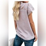 Lavender Cute Lace Blouse Top Short Sleeve High neck w button closure Sz L VGUC Purple Size L Photo 1