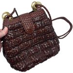Vintage Boho Brown Faux Leather Bucket Bag Purse Handbag Brown Basket Weave Photo 2