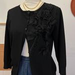 August Silk  Black Soft Embellished Floral Detail Button Front Cardigan Sweater Photo 1