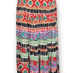 Vintage 90s Crinkle Maxi Skirt Red Teal Diamond Print Elastic Waist Tiered Black Size M Photo 0
