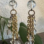 Vintage Gold Plated Clear Drop Dangle Earrings Womens‎ Fashion Jewelry EUC Photo 0
