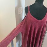 Blu Pepper Red Maroon Waffle Print V-Neck Cold Shoulder Long Sleeve Shirt Flowy Photo 1
