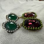 Shades of Green, Red, Purple Pierced Post Dangle Drop Earrings Faux Pearl Accent Red Photo 12