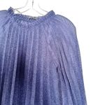ZARA  Knit Blue Pleated Bell Sleeve Ruffle High Neck Semi Sheer Blouse Size M Photo 7