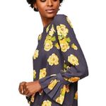 Loft NWT, Pleated Blouse Gray Ochre Peony Cuff Ruffle Pirate Top, Sz XXS Photo 1