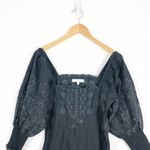 Love Shack Fancy  Toulon Midi Dress Size 4 Black Embroidered Puff Sleeves Bohemian Photo 4