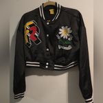 Daisy  Black Varsity Jacket with Floral Accent Photo 5