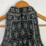 Adrianna Papell Vintage Papell Evening Black Silk Beaded Floral Sleevless High Neck Top womens M Photo 8