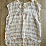 St. Tropez  Tan & White Sleeveless 100% Linen High Low Popover Size Medium Photo 0