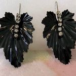 vintage Black elegant dangling leaf earrings w/ diamond strip Photo 1
