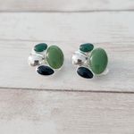 Vintage Clip On Earrings Silver Tone with Shades of Green Photo 1
