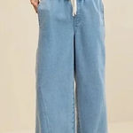 Aerie Soft Landing Pull On Mid Rise Wide Leg Trouser Jeans Light Wash Blue XS Photo 0
