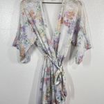 Linea Donatella Floral Kimono Robe S/M Lace Trim Wrap Sheer Lightweight Romantic Photo 3