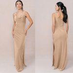 Revelry Skye Velvet Bridesmaid Gown Women’s Size 4 Champagne Slit Formal Dress Tan Photo 1