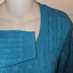 Ann Taylor Teal Cable Knit Silk & Cotton Long Sleeve Sweater Photo 3