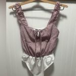 Nasty Gal  Lavender Pink PolkaDot RuffleStrap Sleeve Babydoll  Bodysuit Sz 2 Y2K Photo 4