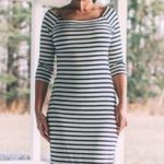 Monteau Striped Boatneck Dress XS Fit – Navy & White Midi, Fitted, Classic Style Photo 0