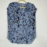Philosophy  Blue Orange Floral Boho Blouse Womens S Boxy Flowy Shirt Cap Sleeve Photo 0