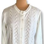 Vintage 90s Off White Knit Cardigan Sweater Crochet Diamond Pattern Long Sleeve Size L Photo 1