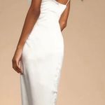 Lulus Caught Feelings White Satin Ruffled Midi Dress Photo 1