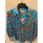 L'Agence  Dani Chain Print Silk Button-Up Shirt - Medium Photo 6