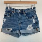H&M  Divided Distressed Cuffed Denim Shorts Mom Jean Button Fly Medium Wash Blue Photo 1