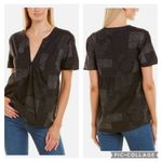 James Perse  V-Neck Patchwork Top Black‎ Combo 1 equals S Photo 1