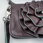 ILI New York Leather Wristlet Wallet Clutch Dark Brown Plum Rosette Photo 3