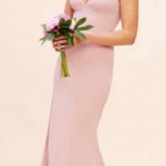 Dress the Population NWOT  Sandra Deep V neck Slit Blush Gown sz S Photo 0